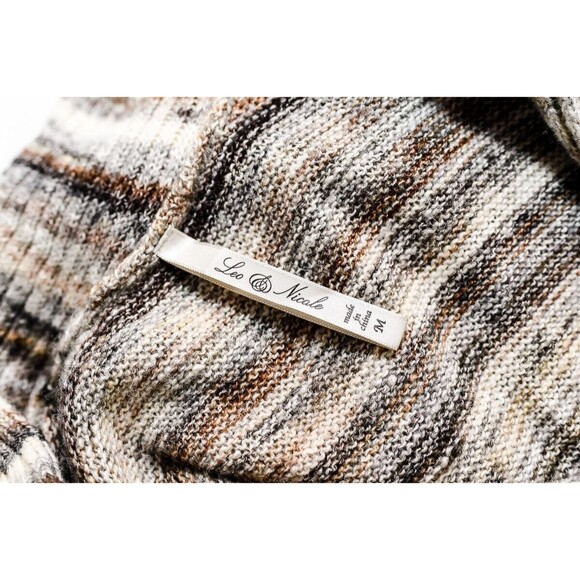 Leo Nicole pullover Sweater Medium Brown Multicolor Shawl Collar Poncho Knit M - Picture 3 of 6